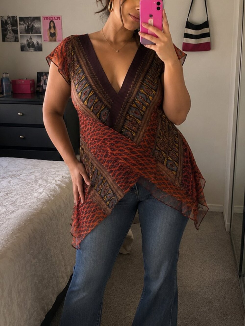 Lane Bryant Y2K Boho Layered Tunic Top 18/20 Sheer Patchwork Handkerchief Hem